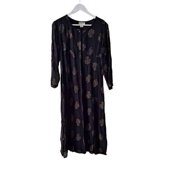 Paradise East Rayon Black & Gold Indian Print Transparent Cape Jacket - Size S - Picture 3 of 13